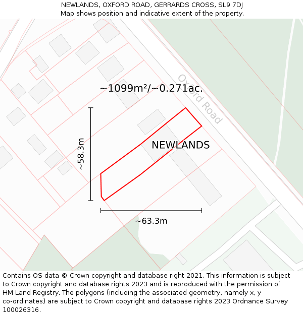 NEWLANDS, OXFORD ROAD, GERRARDS CROSS, SL9 7DJ: Plot and title map