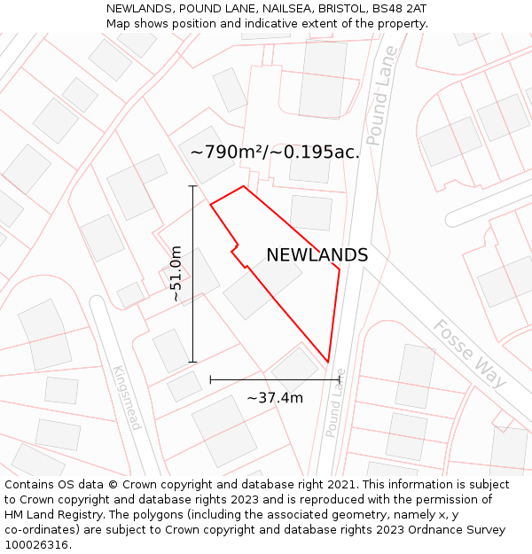 NEWLANDS, POUND LANE, NAILSEA, BRISTOL, BS48 2AT: Plot and title map