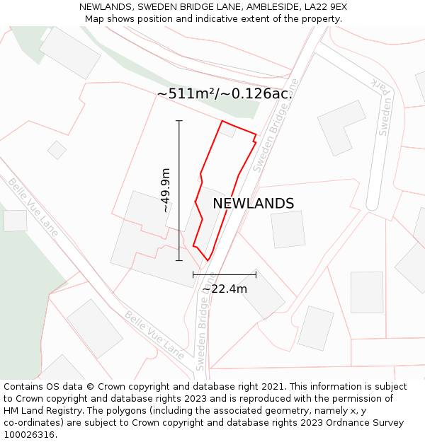 NEWLANDS, SWEDEN BRIDGE LANE, AMBLESIDE, LA22 9EX: Plot and title map