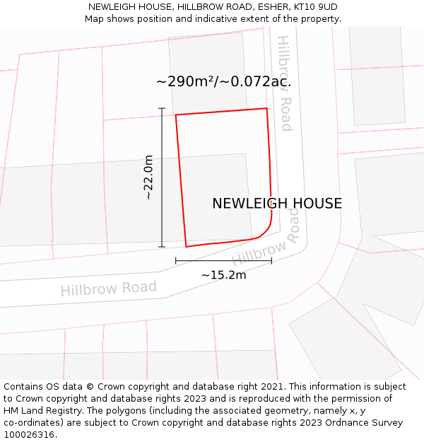 NEWLEIGH HOUSE, HILLBROW ROAD, ESHER, KT10 9UD: Plot and title map