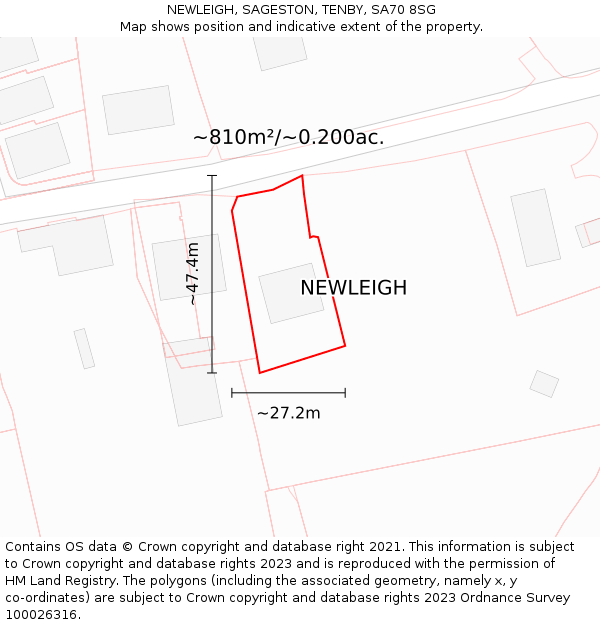 NEWLEIGH, SAGESTON, TENBY, SA70 8SG: Plot and title map