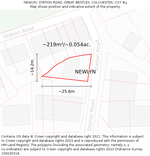 NEWLYN, STATION ROAD, GREAT BENTLEY, COLCHESTER, CO7 8LJ: Plot and title map