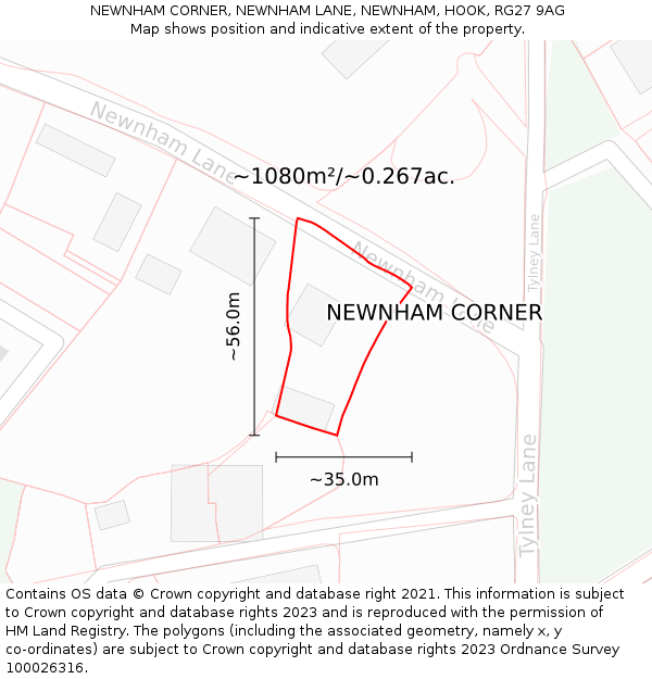 NEWNHAM CORNER, NEWNHAM LANE, NEWNHAM, HOOK, RG27 9AG: Plot and title map