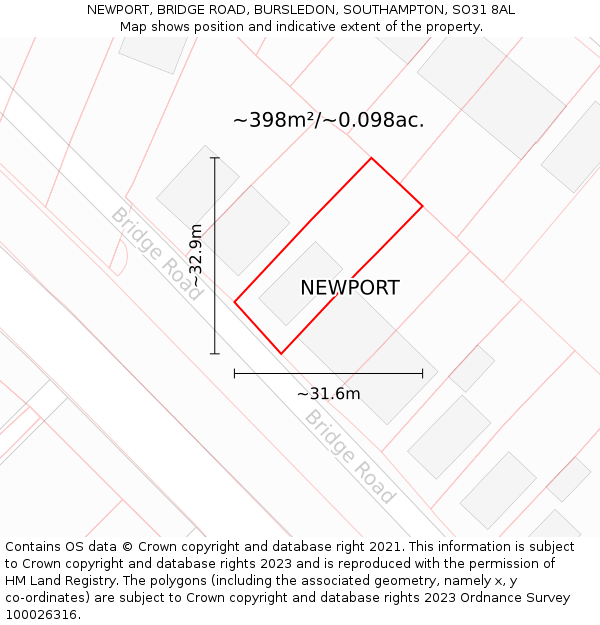 NEWPORT, BRIDGE ROAD, BURSLEDON, SOUTHAMPTON, SO31 8AL: Plot and title map
