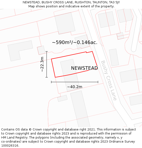 NEWSTEAD, BUSHY CROSS LANE, RUISHTON, TAUNTON, TA3 5JY: Plot and title map