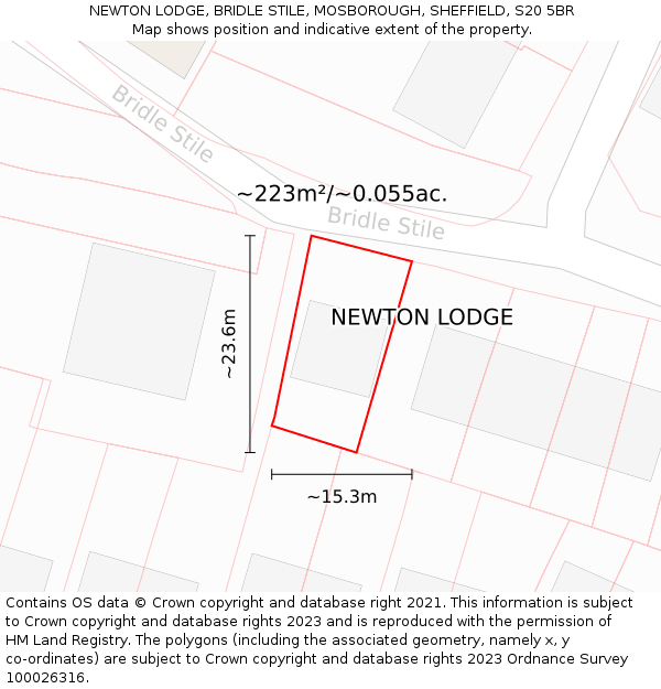 NEWTON LODGE, BRIDLE STILE, MOSBOROUGH, SHEFFIELD, S20 5BR: Plot and title map