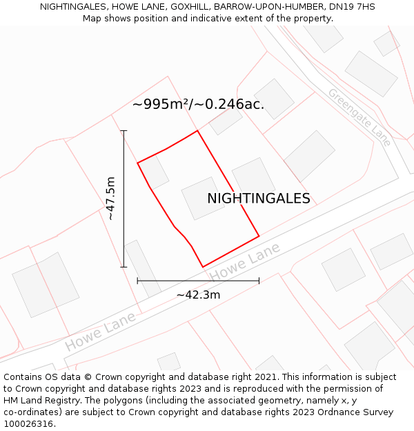 NIGHTINGALES, HOWE LANE, GOXHILL, BARROW-UPON-HUMBER, DN19 7HS: Plot and title map