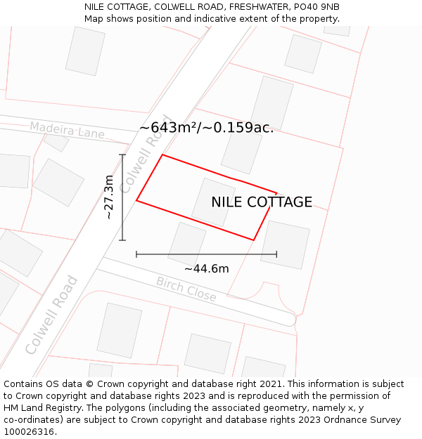 NILE COTTAGE, COLWELL ROAD, FRESHWATER, PO40 9NB: Plot and title map