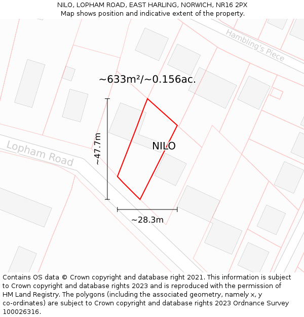 NILO, LOPHAM ROAD, EAST HARLING, NORWICH, NR16 2PX: Plot and title map
