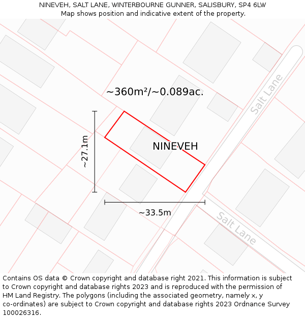 NINEVEH, SALT LANE, WINTERBOURNE GUNNER, SALISBURY, SP4 6LW: Plot and title map