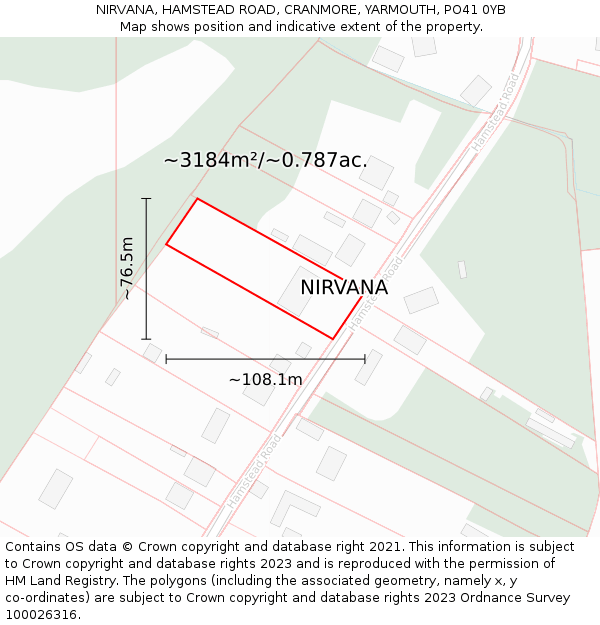 NIRVANA, HAMSTEAD ROAD, CRANMORE, YARMOUTH, PO41 0YB: Plot and title map