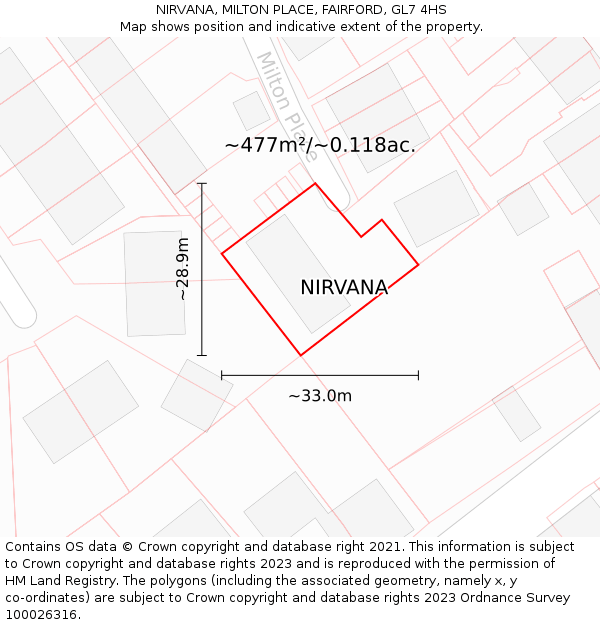 NIRVANA, MILTON PLACE, FAIRFORD, GL7 4HS: Plot and title map