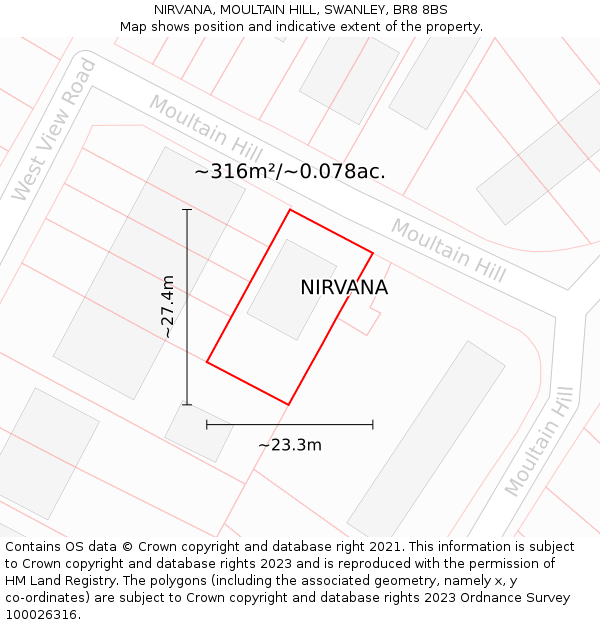 NIRVANA, MOULTAIN HILL, SWANLEY, BR8 8BS: Plot and title map