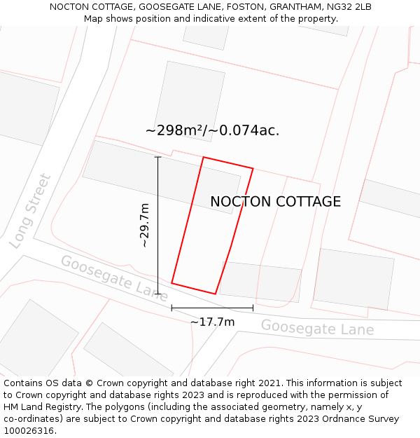 NOCTON COTTAGE, GOOSEGATE LANE, FOSTON, GRANTHAM, NG32 2LB: Plot and title map