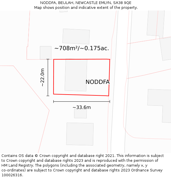NODDFA, BEULAH, NEWCASTLE EMLYN, SA38 9QE: Plot and title map