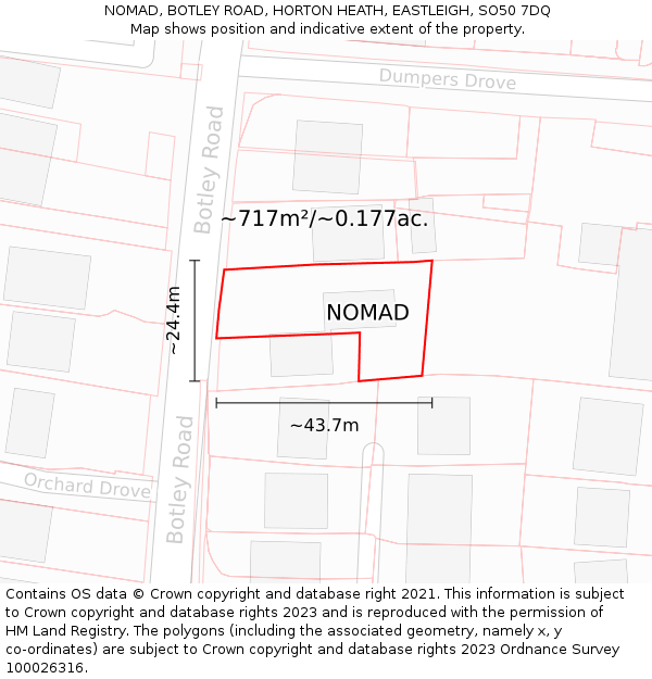 NOMAD, BOTLEY ROAD, HORTON HEATH, EASTLEIGH, SO50 7DQ: Plot and title map