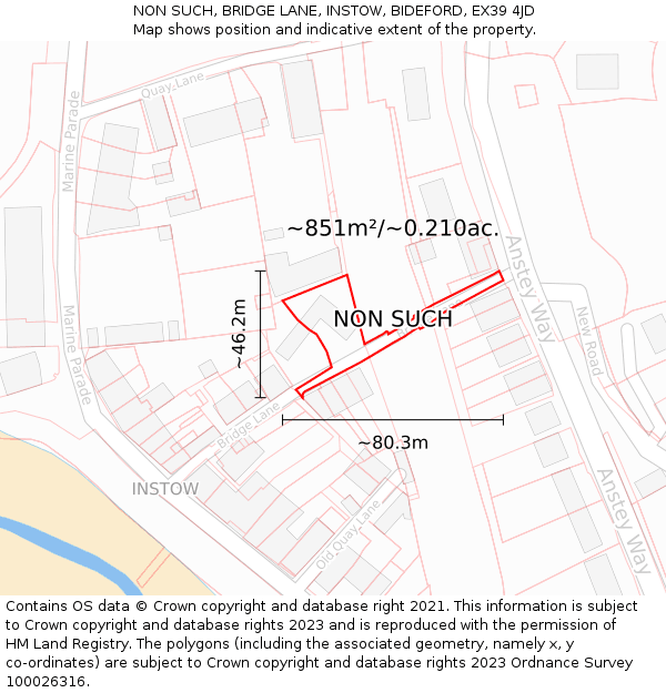 NON SUCH, BRIDGE LANE, INSTOW, BIDEFORD, EX39 4JD: Plot and title map