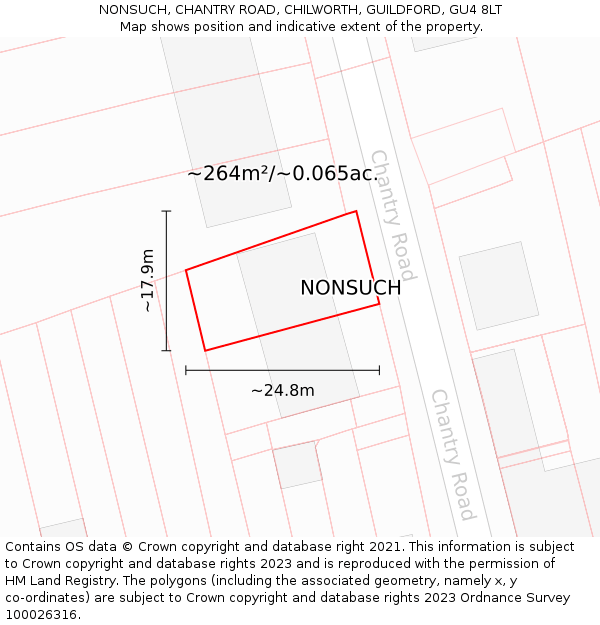 NONSUCH, CHANTRY ROAD, CHILWORTH, GUILDFORD, GU4 8LT: Plot and title map