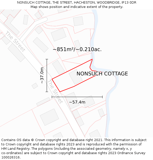 NONSUCH COTTAGE, THE STREET, HACHESTON, WOODBRIDGE, IP13 0DR: Plot and title map