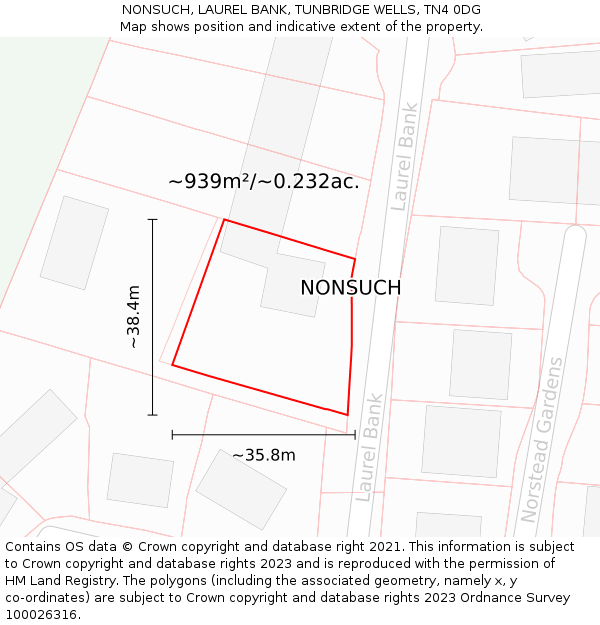 NONSUCH, LAUREL BANK, TUNBRIDGE WELLS, TN4 0DG: Plot and title map