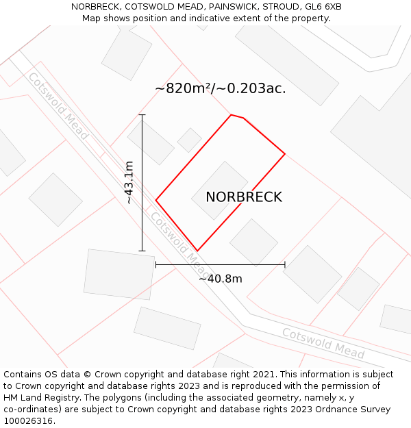 NORBRECK, COTSWOLD MEAD, PAINSWICK, STROUD, GL6 6XB: Plot and title map