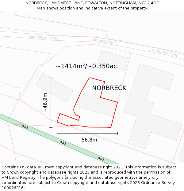 NORBRECK, LANDMERE LANE, EDWALTON, NOTTINGHAM, NG12 4DG: Plot and title map