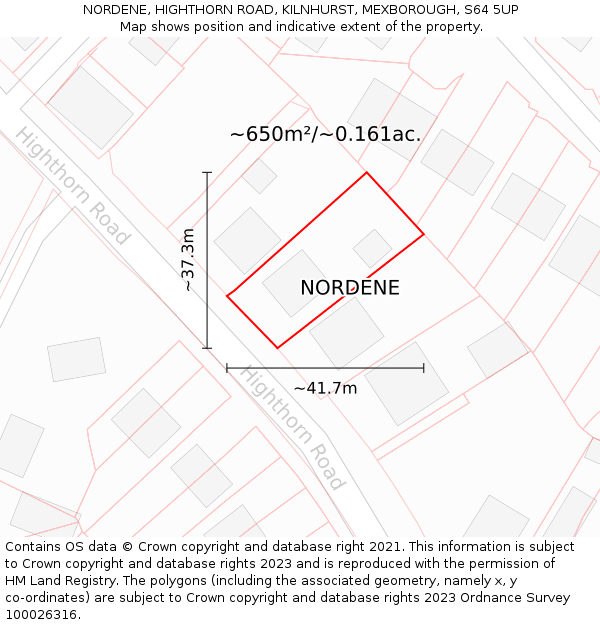 NORDENE, HIGHTHORN ROAD, KILNHURST, MEXBOROUGH, S64 5UP: Plot and title map
