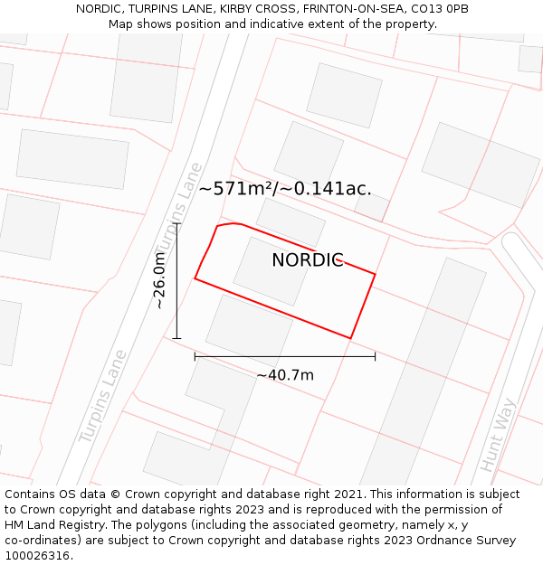 NORDIC, TURPINS LANE, KIRBY CROSS, FRINTON-ON-SEA, CO13 0PB: Plot and title map