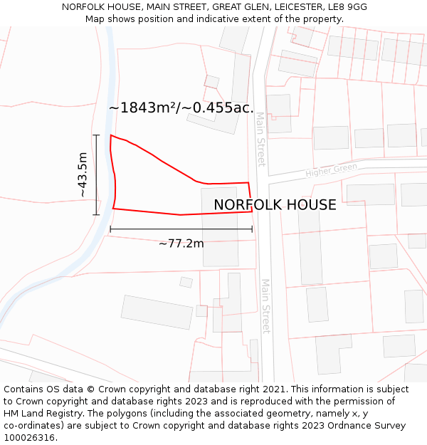 NORFOLK HOUSE, MAIN STREET, GREAT GLEN, LEICESTER, LE8 9GG: Plot and title map