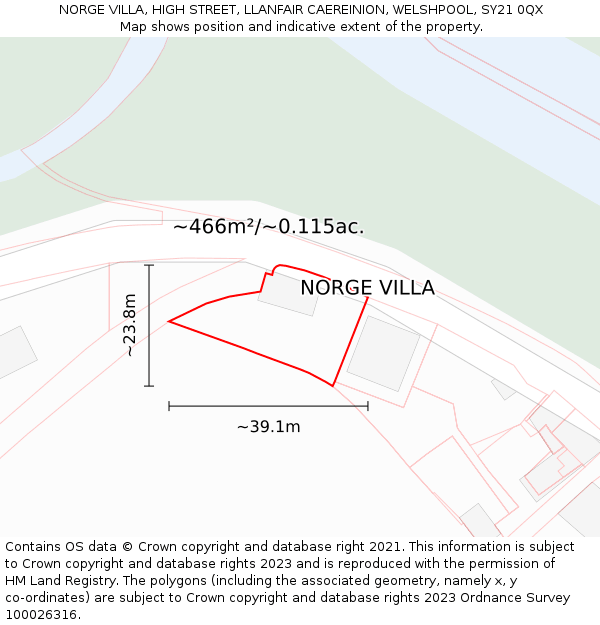 NORGE VILLA, HIGH STREET, LLANFAIR CAEREINION, WELSHPOOL, SY21 0QX: Plot and title map