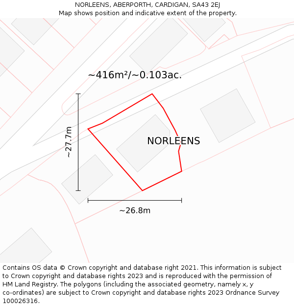 NORLEENS, ABERPORTH, CARDIGAN, SA43 2EJ: Plot and title map