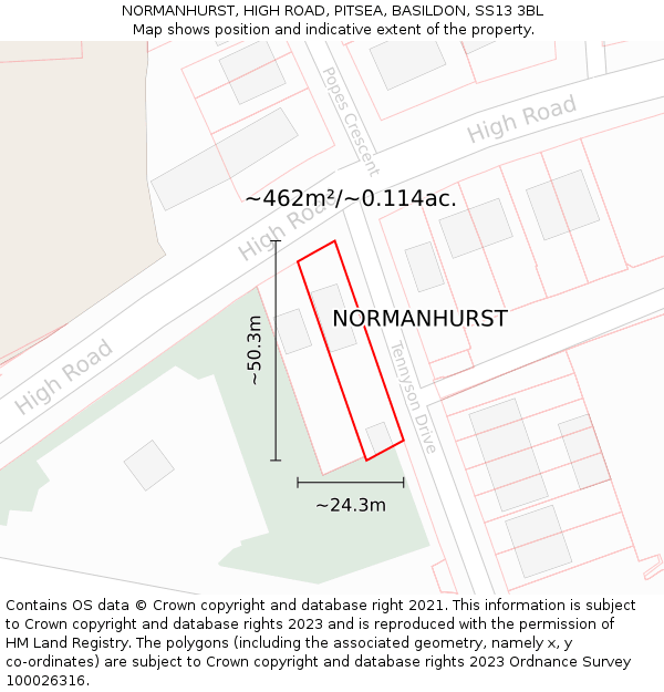 NORMANHURST, HIGH ROAD, PITSEA, BASILDON, SS13 3BL: Plot and title map