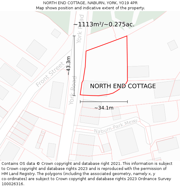 NORTH END COTTAGE, NABURN, YORK, YO19 4PR: Plot and title map