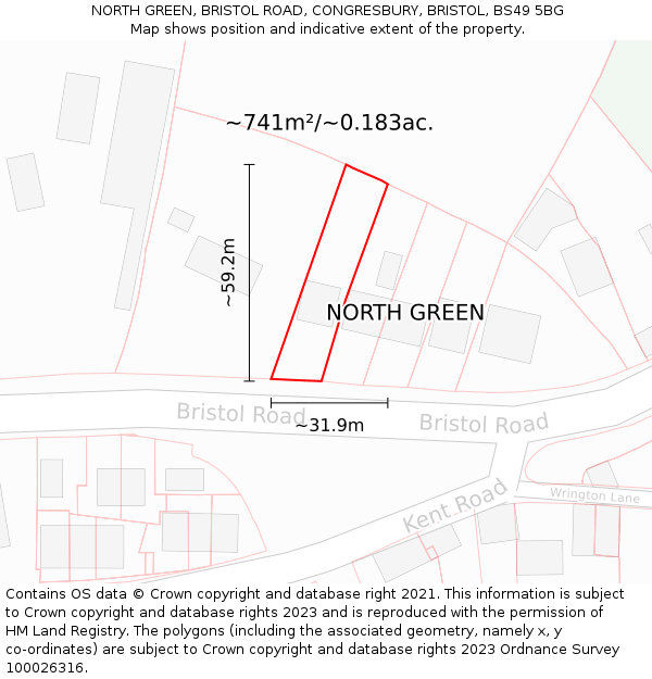 NORTH GREEN, BRISTOL ROAD, CONGRESBURY, BRISTOL, BS49 5BG: Plot and title map