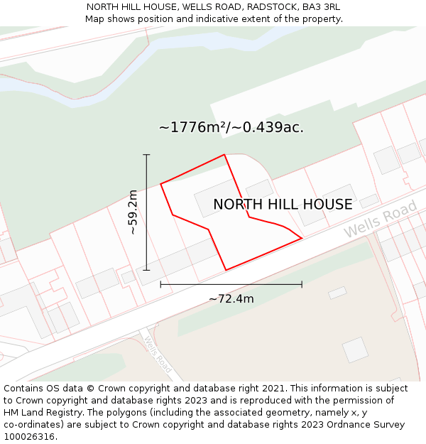 NORTH HILL HOUSE, WELLS ROAD, RADSTOCK, BA3 3RL: Plot and title map