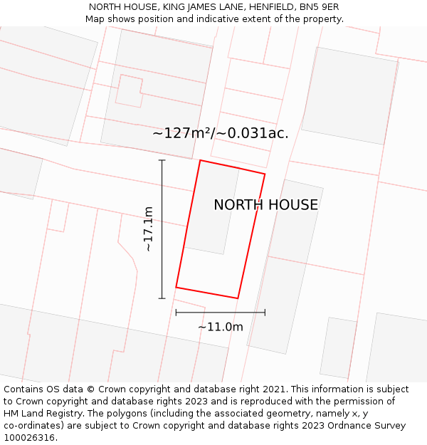 NORTH HOUSE, KING JAMES LANE, HENFIELD, BN5 9ER: Plot and title map