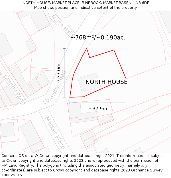 NORTH HOUSE, MARKET PLACE, BINBROOK, MARKET RASEN, LN8 6DE: Plot and title map