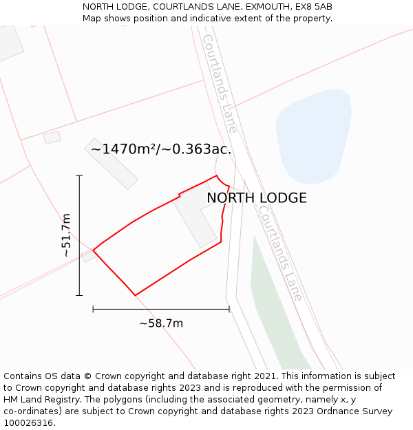 NORTH LODGE, COURTLANDS LANE, EXMOUTH, EX8 5AB: Plot and title map