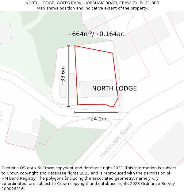 NORTH LODGE, GOFFS PARK, HORSHAM ROAD, CRAWLEY, RH11 8PB: Plot and title map