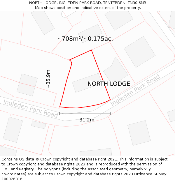 NORTH LODGE, INGLEDEN PARK ROAD, TENTERDEN, TN30 6NR: Plot and title map