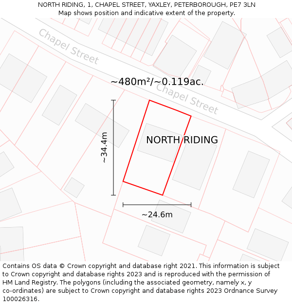 NORTH RIDING, 1, CHAPEL STREET, YAXLEY, PETERBOROUGH, PE7 3LN: Plot and title map