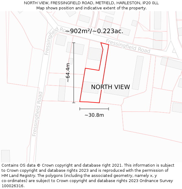NORTH VIEW, FRESSINGFIELD ROAD, METFIELD, HARLESTON, IP20 0LL: Plot and title map