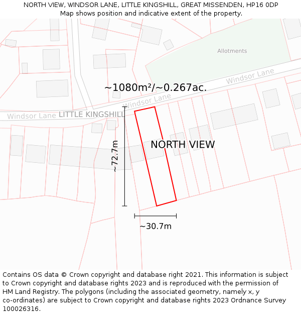 NORTH VIEW, WINDSOR LANE, LITTLE KINGSHILL, GREAT MISSENDEN, HP16 0DP: Plot and title map
