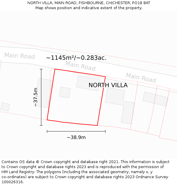 NORTH VILLA, MAIN ROAD, FISHBOURNE, CHICHESTER, PO18 8AT: Plot and title map