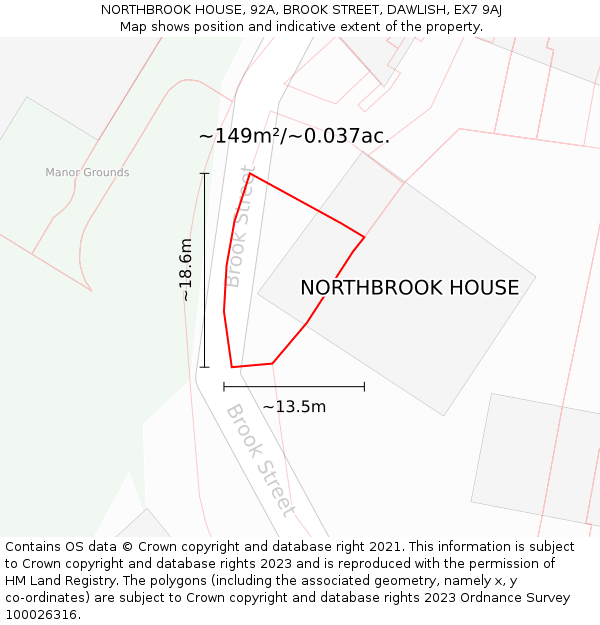 NORTHBROOK HOUSE, 92A, BROOK STREET, DAWLISH, EX7 9AJ: Plot and title map