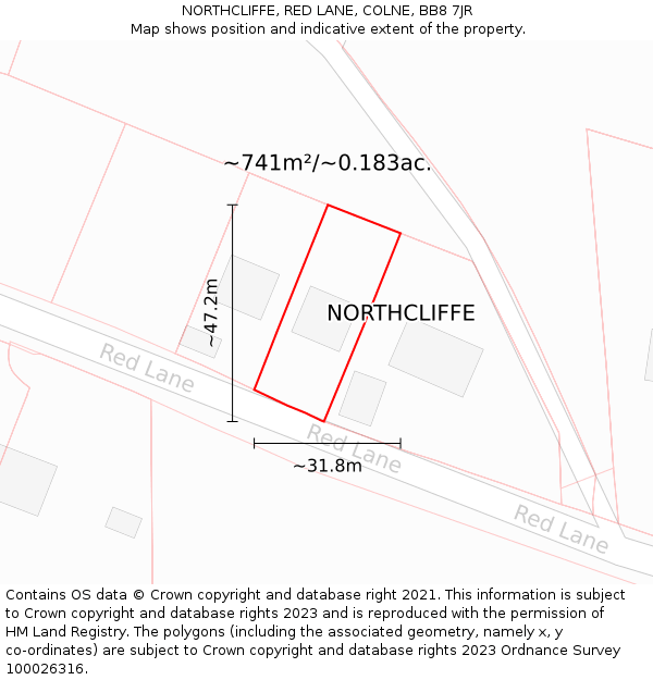 NORTHCLIFFE, RED LANE, COLNE, BB8 7JR: Plot and title map