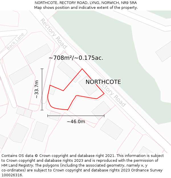 NORTHCOTE, RECTORY ROAD, LYNG, NORWICH, NR9 5RA: Plot and title map
