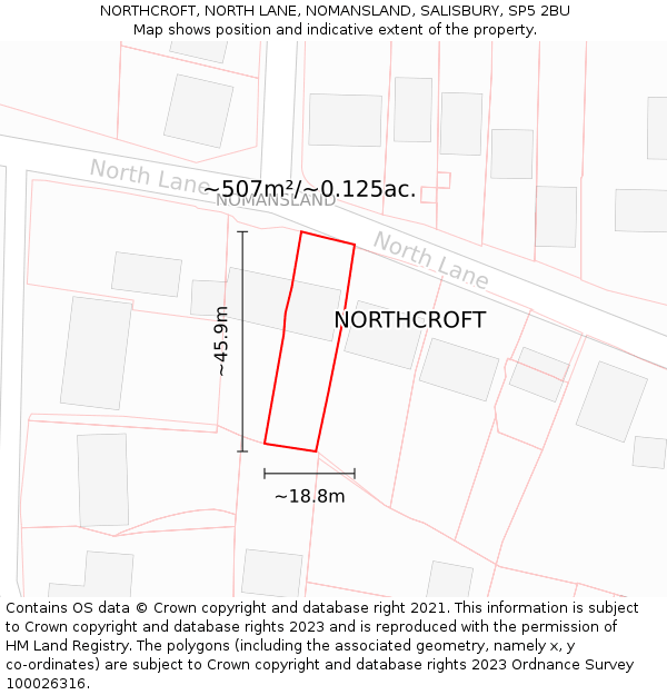 NORTHCROFT, NORTH LANE, NOMANSLAND, SALISBURY, SP5 2BU: Plot and title map