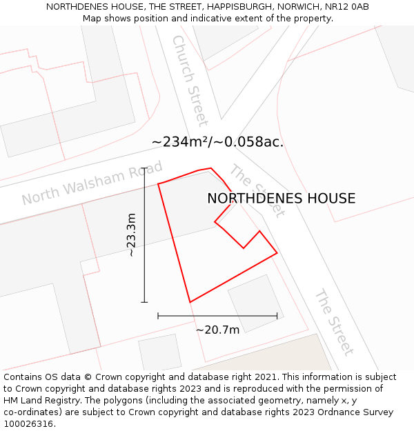 NORTHDENES HOUSE, THE STREET, HAPPISBURGH, NORWICH, NR12 0AB: Plot and title map