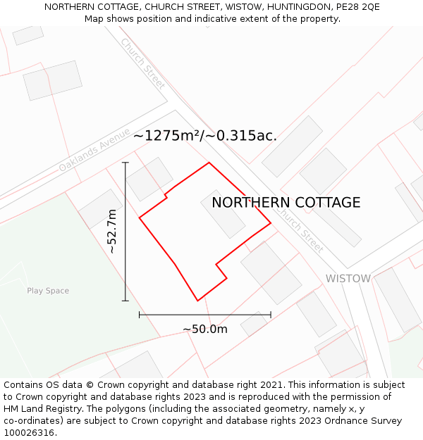 NORTHERN COTTAGE, CHURCH STREET, WISTOW, HUNTINGDON, PE28 2QE: Plot and title map